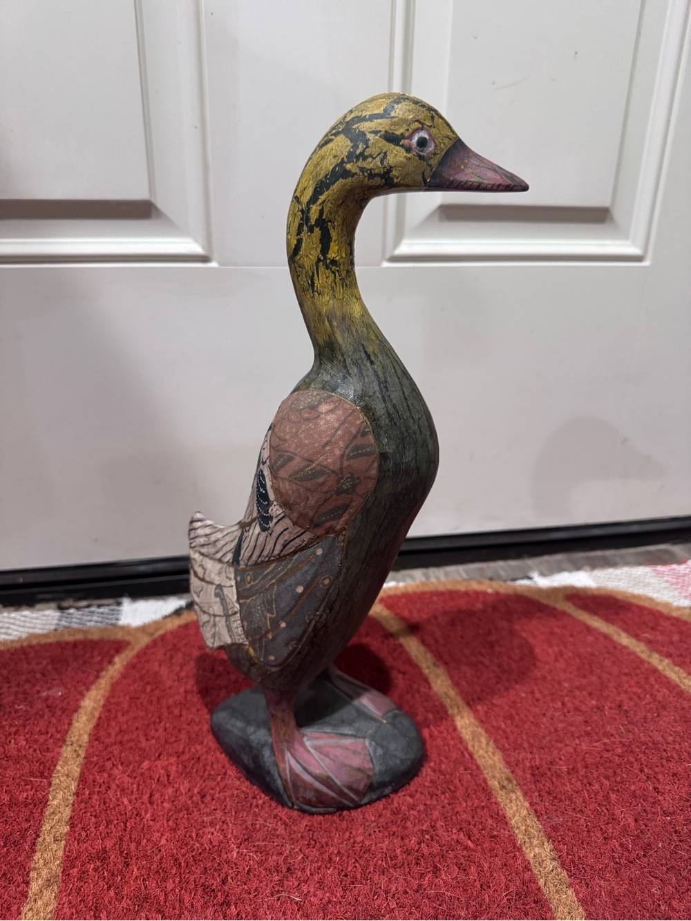 Vintage Decorative Hand-Painted duck Figurine in Green & Yellow with fabric gold
